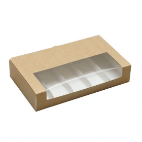 Коробка КРАФТ  для эклеров и эскимо с окном  (25 см *15 см *5 см 5 ложементов)