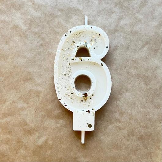 Свеча для торта "Гламур", "Цифра 6" жемчуг с золотом