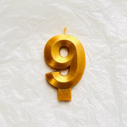 Свеча для торта восковая "Грани", "Цифра 9", золото